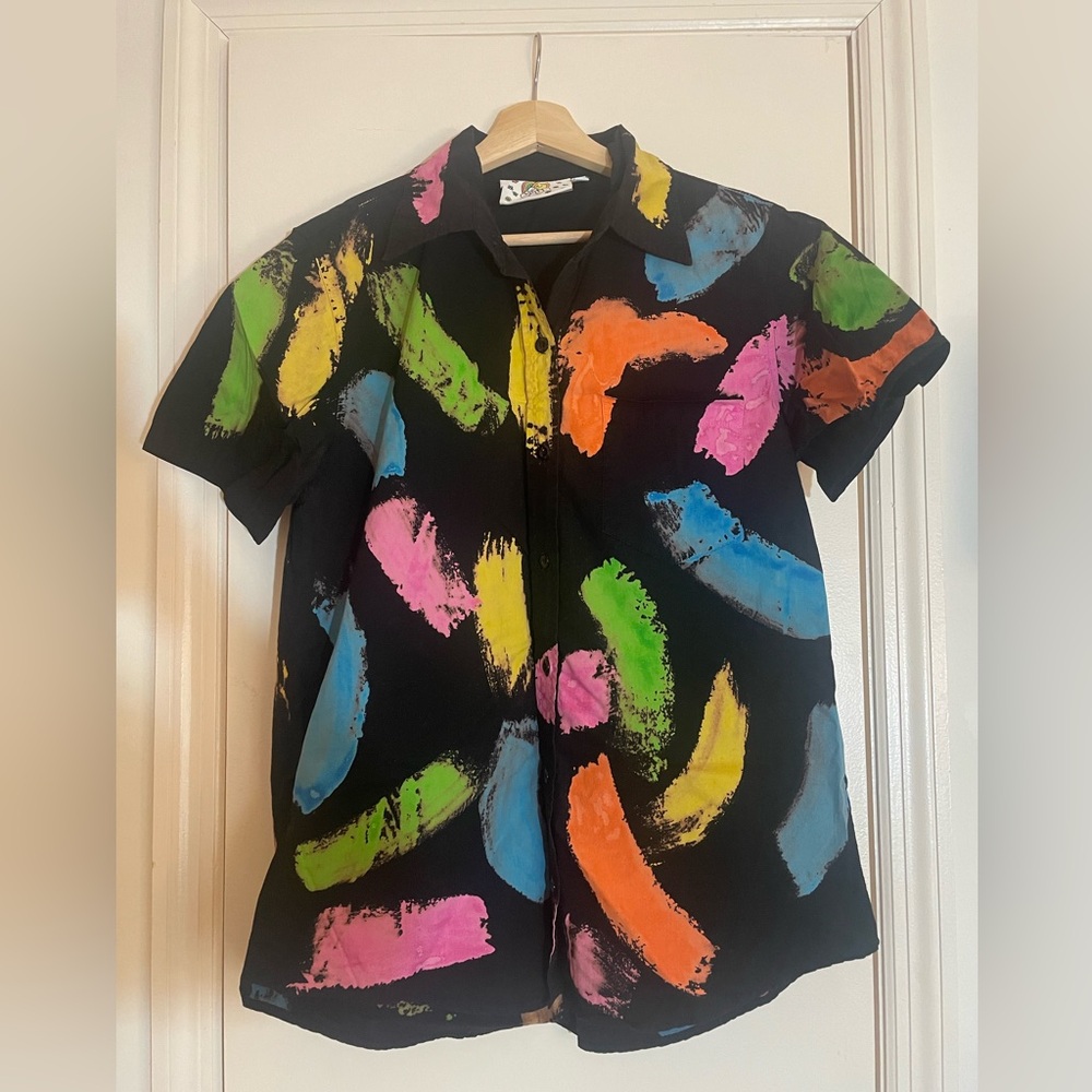 Big Bud Press Black Rainbow Paint Stroke Button Up Shirt Medium